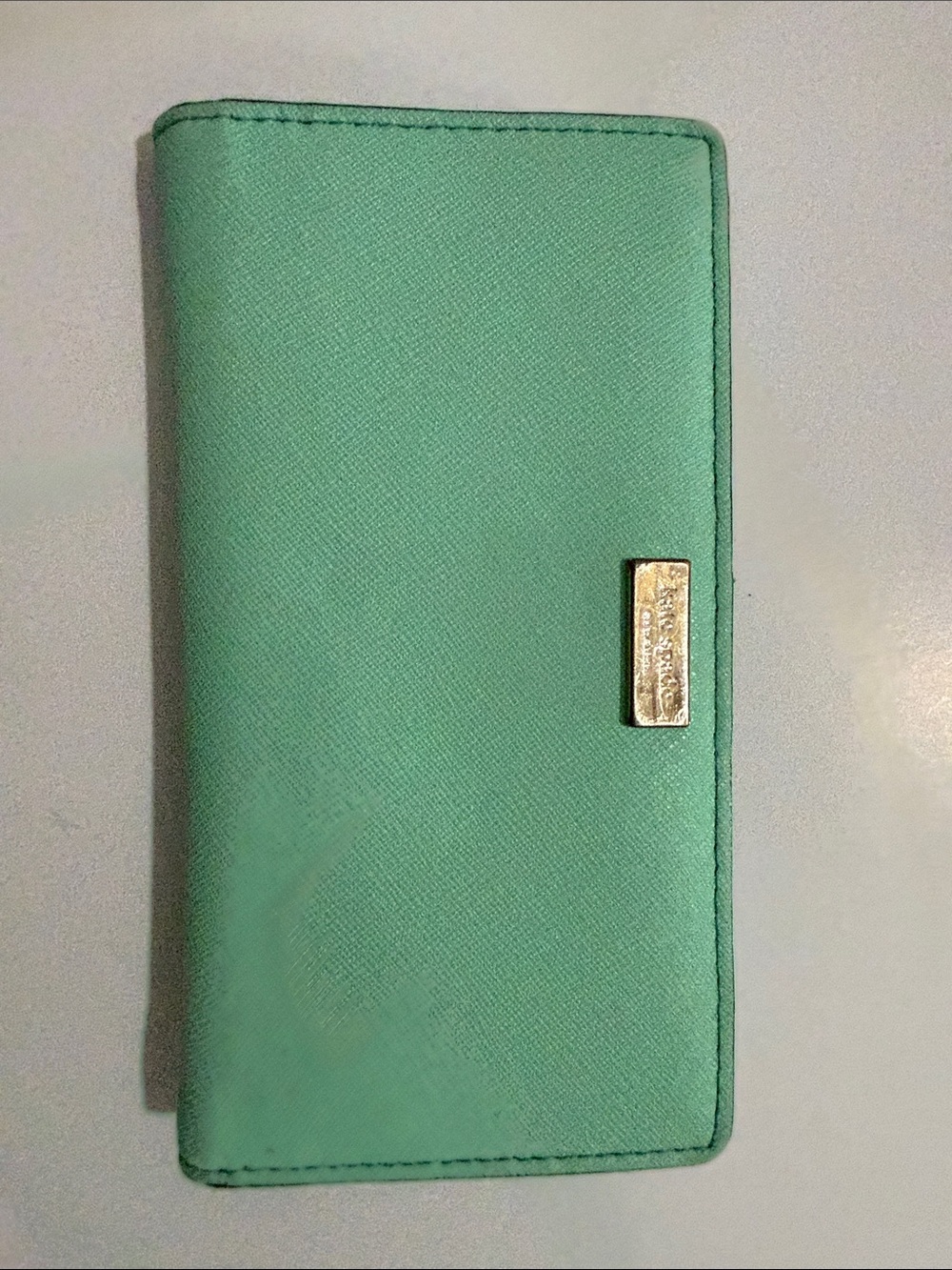Kate Spade - Mint Green Saffiano Leather Wallet with Gold Plaque